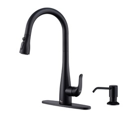 HGHGK Kitchen Faucet with Soap Dispenser and Pull Down Sprayer - Stainless Steel Single Handle Kitchen Sink Faucet, 1 or 3 Hole Design for Modern Farmhouse Kitchens, Rv, and Bar Sinks (Matte Black)