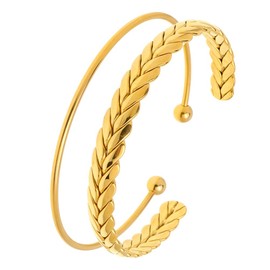 BXDA Dainty Gold Cuff Bracelets Set for Women, Non Tarnish Statement Wide Bangle Adjustable Wheat Braided Twisted Open Bracelet Beach Wedding Fashion Jewelry Gifts.