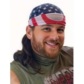 Mullet Wig for Men,Mullet Costume Wig Skull Cap, One Size, Stars and Stripes (Black)