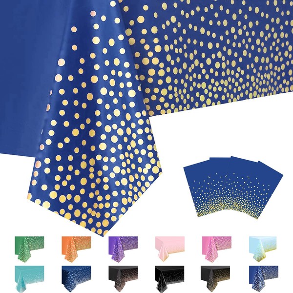 MORAINJAY 4Pcs Blue and Gold Dot Party Tablecloth,137x274cm Rectangle Table