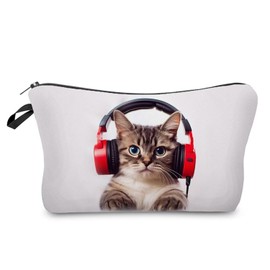 Livel lhood Earphone Cat Makeup Bag Cute Small Organizer Zipper Pouch Earphone Cat Cosmetic Bag Birthday Present for Women Friends, hzj0686