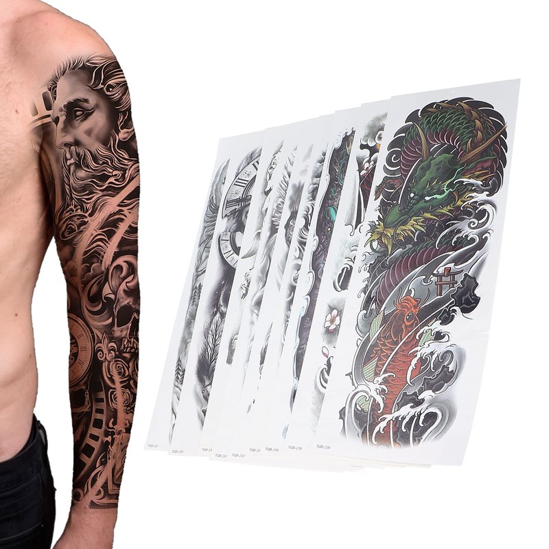 9 x Full Arm Tattoos - Waterproof Temporary Tattoo Stickers