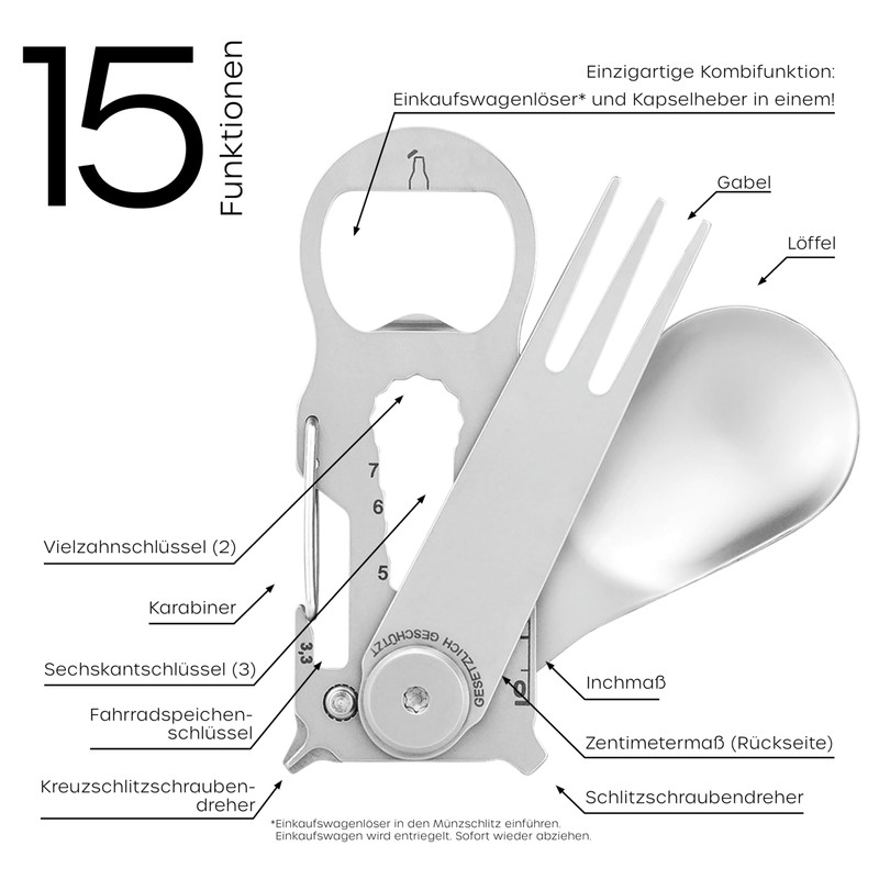 RICHARTZ Key Tool Plus Snack, Multitool Key Ring, 15 Practical