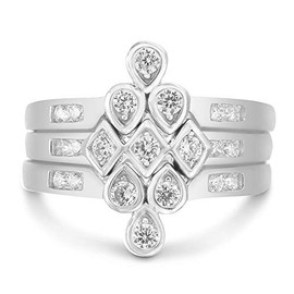 Rose Gold Plated Sterling Silver V Shaped Trio Ring Stack with Cubic Zirconia Chevron Stacking Rings (Size 7)