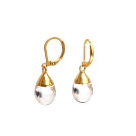 Gempires Natural Clear Quartz 14k Gold Electroplated Dew Drop Leverback Earring, Dangling, April Birthstone, Drop Earrings for Women, Gemstone Jewelry (Clear Quartz)