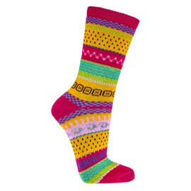 Leo Design 2 Pairs Norwegian Socks for Men & Women, Winter Thermal Knitted, Vintage Nordic Wool Crew Soft and cozy Warm, Comfortable Hygge, Casual Socks for cold weather (6-8, Pink-Orange)