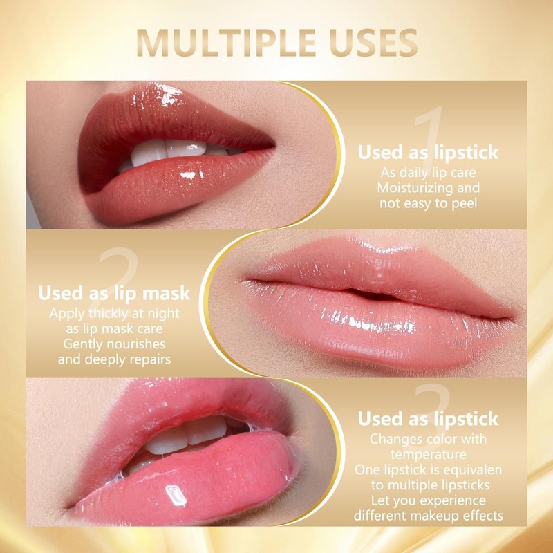 2PCS Transferproof Color Changing Lipstick, Clear Gold Crystal Colors Changing