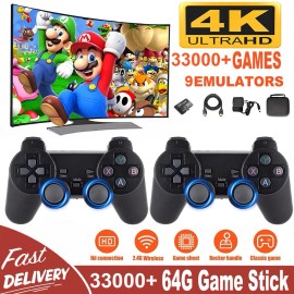 4K HDMI Video Game Console Retro 33000+ Games 64G Card w/ 2 Wireless Controllers