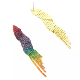 neXxtten Gold Tone Metal Rhinestone Dangle Post Earrings ESE2529-MUL