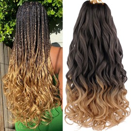 Xtrend 18 Inch Curly Braiding Hair Pre Stretched 8 Packs French Bouncy Braiding Hair Curls For Spanish Crochet French Curl Yaki Texture Synthetic Braiding Hair Women Extensions（18 Inch,T27#）