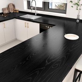 WESTICK Thick Black Wood Grain Contact Paper for Countertops Waterproof Wood Textured Peel and Stick Wallpaper Self Adhesive Dark Wooden Vinyl Film for Countertop Cabinets Drawer Wall Door 17.7"x120"