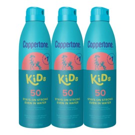 Coppertone Kids Sunscreen Spray SPF 50, Water Resistant Spray Sunscreen for Kids, Free From Oxybenzone, Octinoxate, PABA and Dyes, Pediatrician Recommended Sunblock, 5.5 Oz Can, Pack of 3