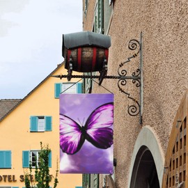 Purple Butterfly Garden Flag 18"X12" Inch Double Sided For Outside Small Burlap Family For All Seasons