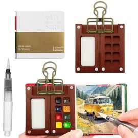 Pocketartist Travel Set, Portable Aquarell Palette, Skizzenbuch Palette Set, Mini Palette Aquarell mit Binder-Clips Tragbares Malpalette Malkasten für Male Künstler Studenten