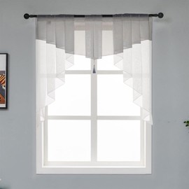 Swag - Cortinas translúcidas para sala de estar, cenefa para ventanas de granja, bolsillo para barra de borlas, cortinas festoneadas a medida para cafetería, recámara, baño, ventanas, 1 pieza gris + blanco 39 pulgadas de ancho x 39 pulgadas de largo