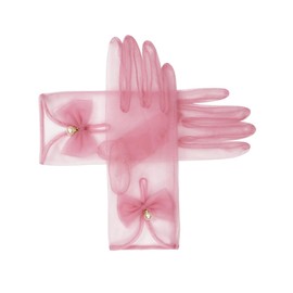 QRBTSCL Women's Bow Tea Party Gloves Sheer Gloves Elegant Mesh Short Glove Wedding Bridesmaids Prom Evening Opera Glove Hot Pink