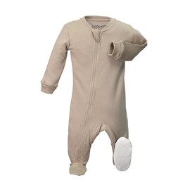 zippyjamz – Zipper Organic Sleeper Footed Baby Pajamas with Inseam Zipper (Cozy Mocha, Newborn)