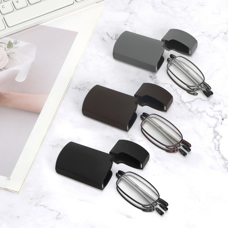 prtcslwd 3 Pack Folding Reading Glasses Stainless Steel Mini Anti-Blue