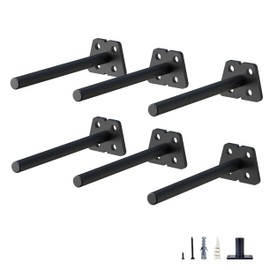 NEODROP 6-Pack 6 Inch Hidden Floating Shelf Bracket, Heavy Duty Blind Shelf Support Hardware | Invisible Wall Brackets for Kitchen, Fireplace Mantel Wood Shelves | Black Powder Coated Solid Steel