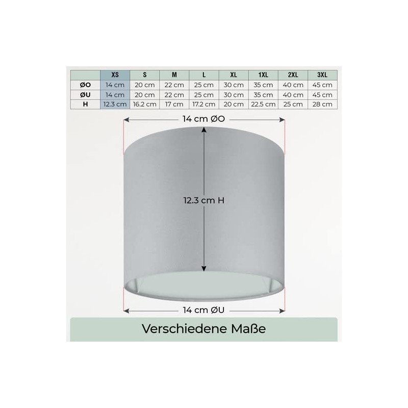Wogati® Premium Lampshade E14/E27 Cotton Grey Diameter 14 cm Height