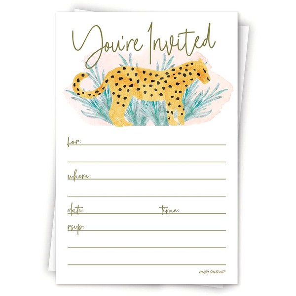 Cheetah Invitations With Envelopes (20 Count) - Wild Cat Cheetah Birthday, Bachelorette, Any Occasion