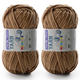 2 Pac Chenille Yarn for Crocheting - Blanket Yarn for Crocheting - Fluffy Yarn for Crochet, Baby Yarn for Crocheting Soft Blankets Weight Per Roll 50g/1.76oz, Length 60m/65yard (Coffee)