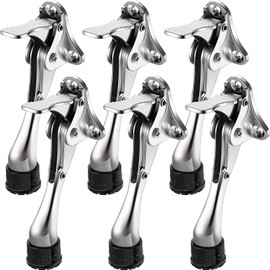 Moxweyeni 6 Pieces Heavy Duty Door Stopper 6 Inch Kickdown Door Stops for Bottom Adjustable Metal Spring Kick Down Stand Floor Doorstop Easy Pedal with Rubber Tips Wall Protector(Silver)