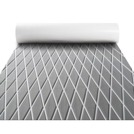 Fullfire Boat Flooring - EVA Foam Boat Decking - Diamond Marine Mat with Self-Adhesive Floor Carpet for Bass Jon Pontoon Boat Motorboat Yacht Kayak RV 94" x 16", Grey with White Lines