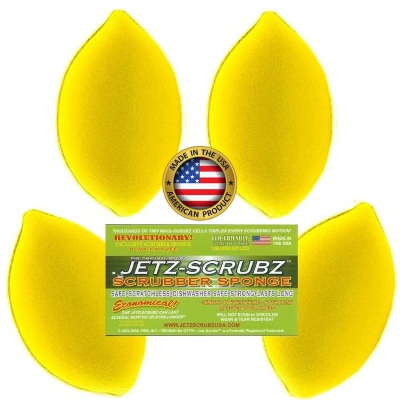 Jetz-Scrubz Scratch-Free Scrubber Sponge, Lemon Shaped, Set of 4, Made