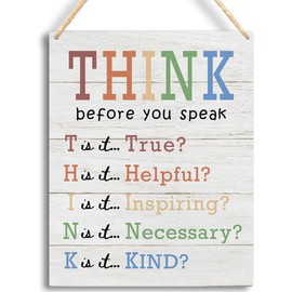 Inspirational Rustic Wall Signs - Growth Mindset Wooden Sign - Think Before You Speak Sign Wood Hanging Wall Decor for Classroom Home Kids Room Office, 8x10 Inches -B22