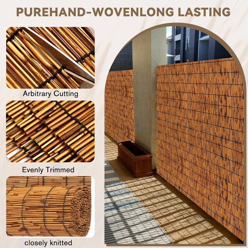 KOIUEYW Bamboo Reed Fencing, Light Russet Bamboo Screens Outdoor, Decorative