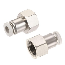 sourcing map Push to Connect Fittings 1/4PT Female Thread Fit 6mm Tube OD Nickel-plated Copper Straight Union Fitting, Pack of 2
