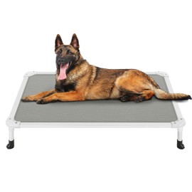 Veehoo Chew Proof Elevated Dog Bed - Cooling Raised Pet Cot - Silver Aluminum Frame and Durable Textilene Mesh Fabric, Unique Designed No-Slip Feet for Indoor or Outdoor Use, Grey, Large, CWC2003