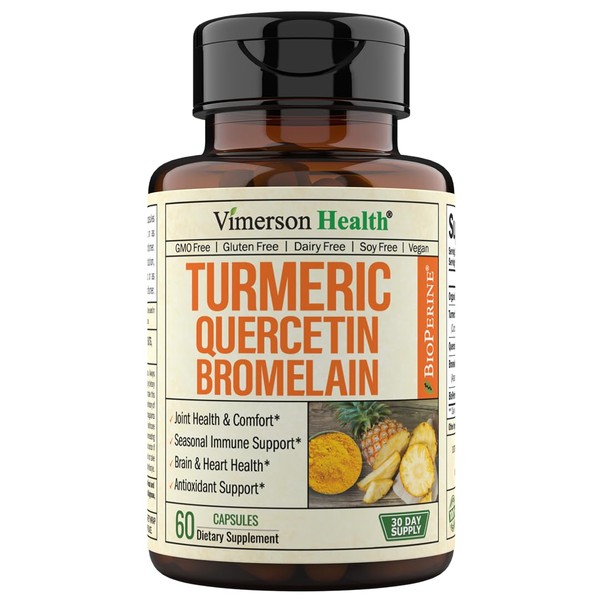 Quercetin with Bromelain & Turmeric Curcumin - Bromelain Supplement with Black Pepper. Immune Support & Joint Support Supplement - BioPerine, Bromaline & 700mg Organic Tumeric. Non-GMO. Vegan. 60 Caps