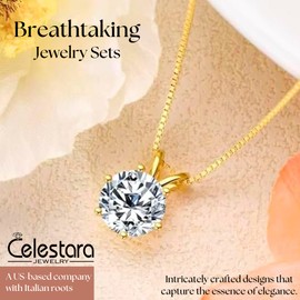 Celestara Jewelry - Sterling Silver Jewelry Sets for Women - Pendant and Earrings Set With Certified Moissanite Diamond Pendant and Earrings - Design Gift Box