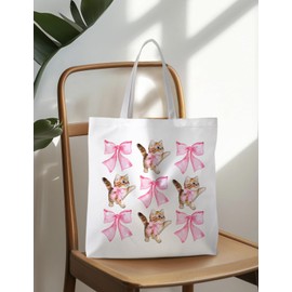 ignytiger Pink Bow Cat Tote Bags for Women, Cat Mom Lady Gifts for Women Lovers, Reusable Grocery Bags Shopping Bags