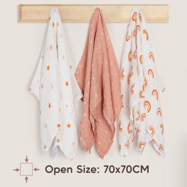 Maliton Muslin Cloths for Baby, 6 Pack 70x70CM Baby Muslins Pack for Baby Girls&Boys, Absorbent|Breathable Cotton Burp Cloths for Clean|Wipe,Muslin Squares Baby Essentials for Newborn-Pink Painting