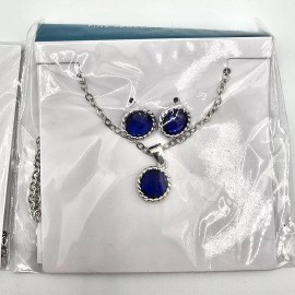 EFFY Silver Tone 18" Necklace & Earring Set Blue Gemstone Pendant & Studs
