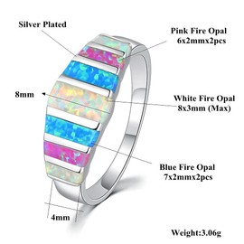 CiNily Women's Opal Rings, Create White Blue Pink Fire Opal Silver Plated Gemstone Ring Size 6