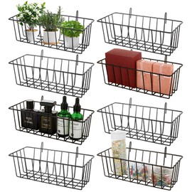 LOPYXBR 8 PCS Black Grid Wire Baskets for Wall Basket Storage Metal Baskets for Organizing 9x4x3 Inch Wire Hanging Baskets for Organizing Kitchen,Home Decor, Bathroom