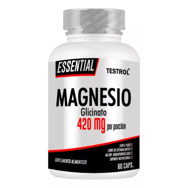 Testrol Glicinato De Magnesio 420mg | 60 Caps | Esencial | Testrol Sabor Sin sabor