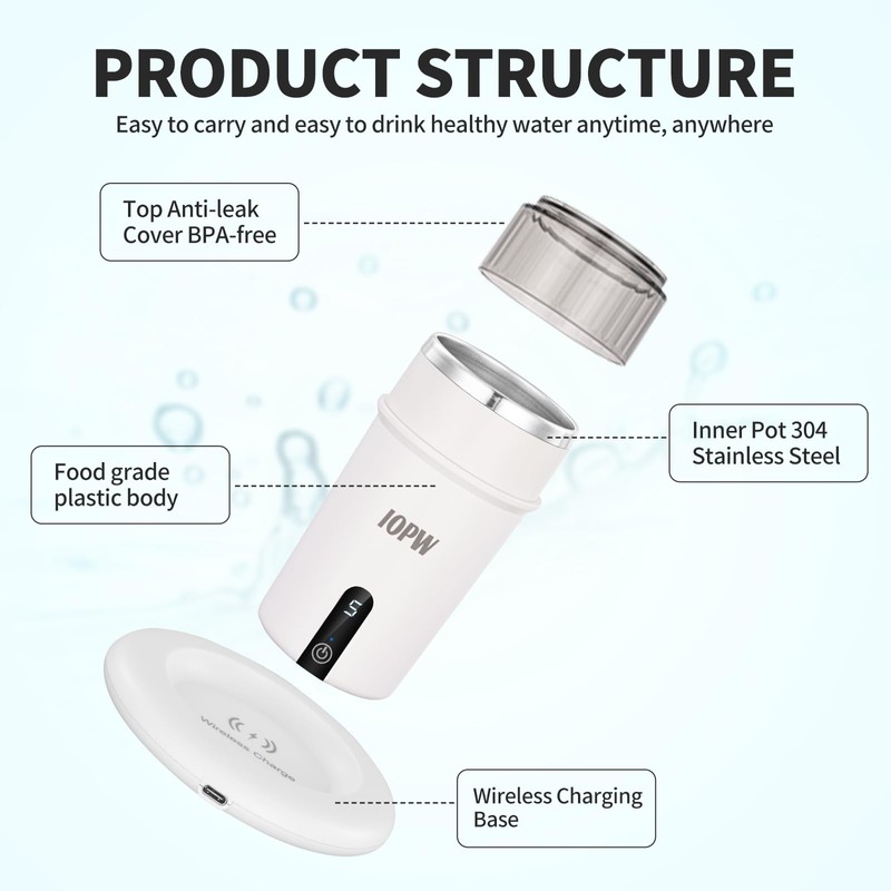 IOPW Hydrogen Water Bottle Generator, Stainless Steel Hydrogen Water Bottle,