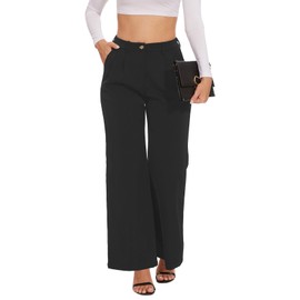 Work Pants for Women Wide Leg Dress Pants Women's High Waisted Dressy Trousers Business Casual Outfits(Black,Medium)