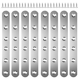 Pack of 8 Flat Connectors, Stainless Steel, Wood Connectors, Metal, 165 mm x 20 x 3 mm, Stainless Steel Perforated Plates with 60 Mounting Screws, Perforated Plate Metal for Repair Wood, Furniture