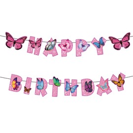 BIEUFBJI Butterfly Birthday Decorations Happy Birthday Banner Decor Fairy Happy Birthday Banner Fairy Garden Birthday Party Supplies