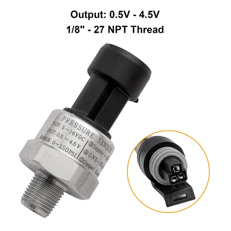 Ronybuy 150 Psi Fuel Oil Pressure Transducer Sensor Sender 1/8"