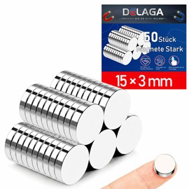 Pack of 50 Magnets Strong 15 x 3 mm, Mini Magnets Round, Small Magnet 3D Print for Magnetic Board, Fridge, Whiteboard, Notice Board, Office