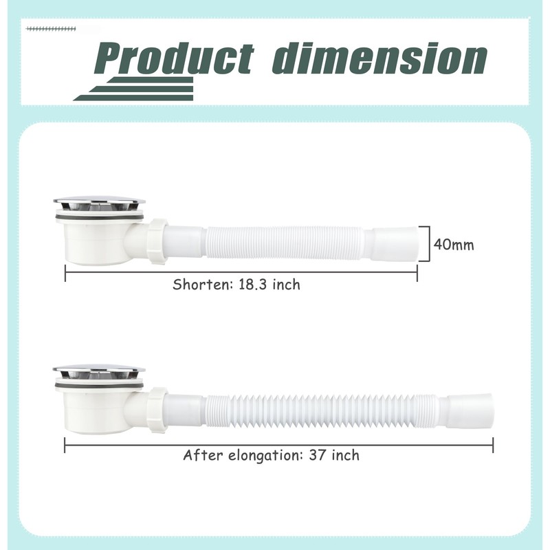 Low Profile Shower Drain Trap 1.5" for Replacement Shower Base