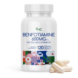 VHC Vitamin B1 Benfotiamine 600mg Supplement- 5X Time Fat-Soluble Thiamine Vitamin B1- Max Boost Bioavailable Thiamine B1 Levels Veggie Capsules,Non-GMO, Soy Free- Made in USA (120 Counts)