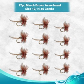 Feeder Creek Fly Fishing Flies | Premium Dry Flies | 12pc Fly Fishing Assortment | Trout and Bass Flies | Sizes 12, 14, 16 (March Brown)
